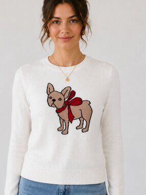 NWT Banana Republic French Bulldog Sweater Medium White Knit Pullover
